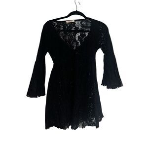 Testament beach cover up black lace sz xs Sheer V-neck  Minimalist Summer